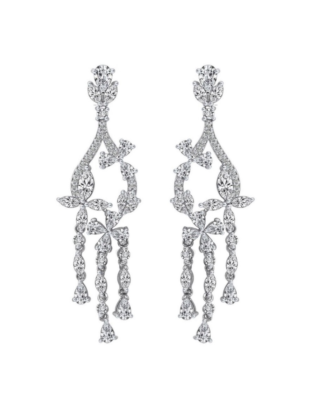 Keira Marquise Swarovski Crystal Floral Chandlier Earrings in Sterling Silver